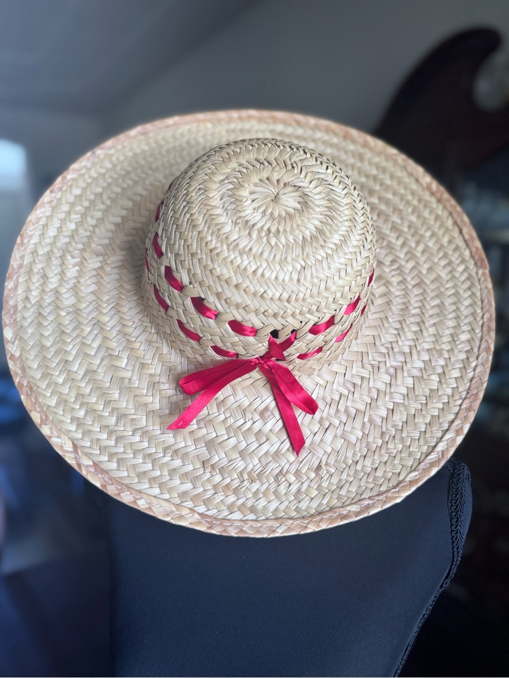 Woven Straw Sun Hat with Res Ribbon Accent